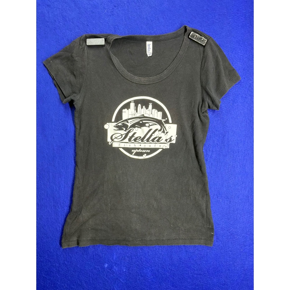 Y2K Women Bella Stella's Fish Cafe Graphic Tee M Black